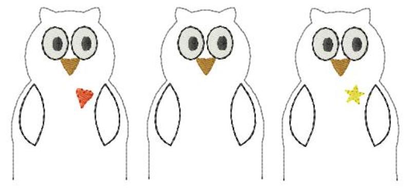 3 ITH-Stickdateien LED-Cover Eulen für 10 x 10 cm Stickrahmen